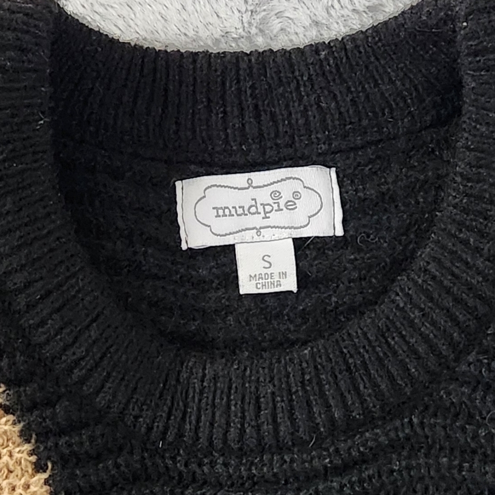 *Mud Pie Colorblock Chunky Knit Sweater Tunic Black Beige Balloon Sleeve Small - Picture 7 of 10